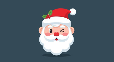 Adorable winking Santa Claus cartoon character head illustration.