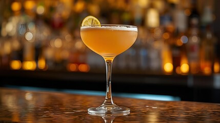 A classic margarita cocktail served in a frosted glass, garnished with a lime wedge.