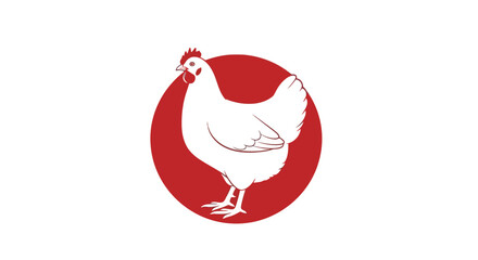 White chicken standing inside a red circle illustration design concept.