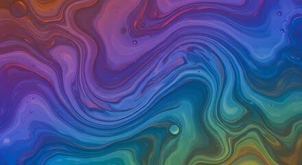 Abstract swirling liquid art with hues of blue purple green and orange