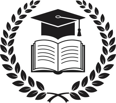 Academic achievement symbol graduation cap open book laurel wreath educational success emblem isolated on transparent background Vector