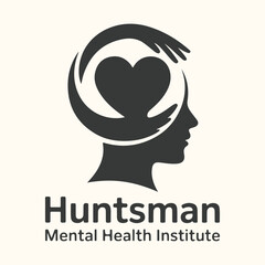 Vector art of huntsman mental health institute logo with a heart and hands forming a head silhouette