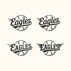 Fototapeta premium Vector art of set of four stylized eagle baseball logos with the word eagles, isolated on a light background