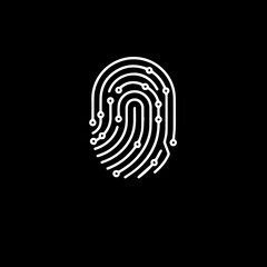A sleek digital fingerprint icon, combining biometric identification with advanced circuit board technology, representing security, privacy, and modern authentication systems.