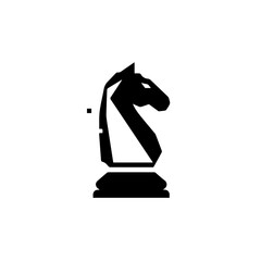 A distinct black silhouette of a classic chess knight piece is prominently displayed on a clean white background, symbolizing strategy, intellect, and challenge.