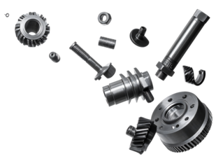 メカニカルな質感が際立つ産業用メタルパーツ｜背景なし・透過PNG・コピースペース