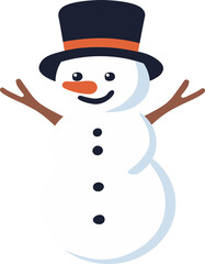 Cute snowman illustration with hat and carrot nose, winter holiday and Christmas design element for greeting cards and decorations