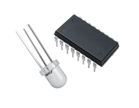 高輝度LEDチップとダイオード｜背景なし・透過PNG・コピースペース