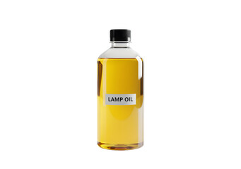 A plastic bottle filled with lamp oil on a white background