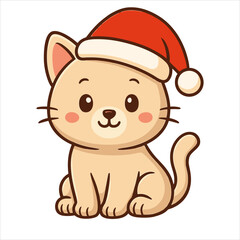 Cartoon Cat with Santa Hat Cheerful Holiday Spirit Festive Feline Friend.