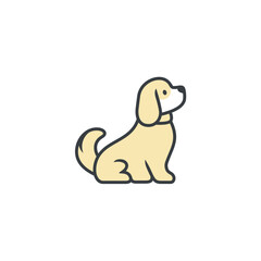 Cartoon Dog Illustration: Cream-Colored, Sitting, Tail Curled, Black Outline