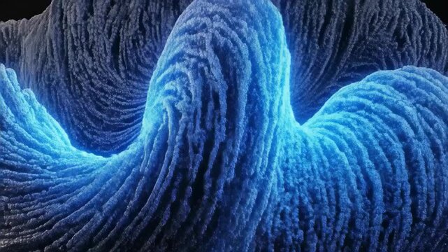 Abstract blue organic fiber waves, glowing microscopic texture background, flowing neon blue tendrils with intricate detail