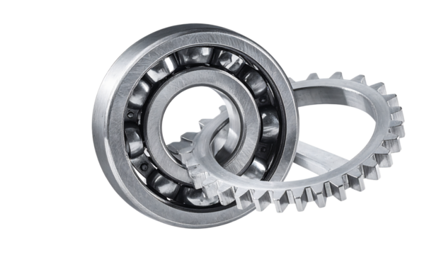 金属ベアリングと歯車｜背景なし・透過PNG・コピースペース