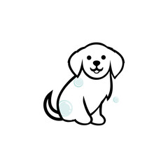 Cartoon Dog with Bubbles, Black Outline, Cute Puppy Illustration