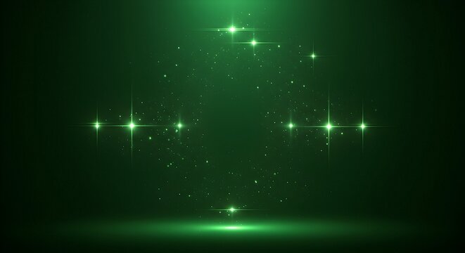 Green Light Effect with Sparkles on Dark Background
