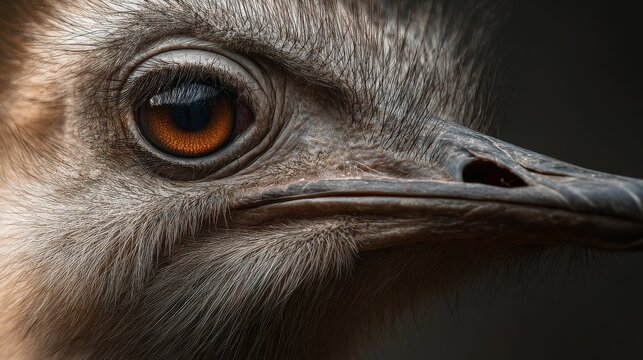 Close-up Head Face Eyes Portrait of an Ostrich looking at the Camera.  Wildlife Animal Photography. - Powered by Adobe