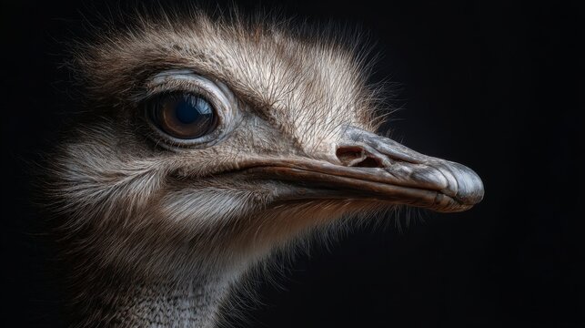 Close-up Head Face Eyes Portrait of an Ostrich looking at the Camera.  Wildlife Animal Photography.