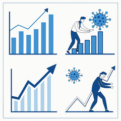 Business growth and decline vector illustrations economic impact of global virus outbreak