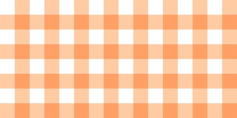 Autumn gingham checkered pattern background. Soft orange plaid pattern. Seamless orange and white check design. Sweet vintage fall picnic tablecloth aesthetic.