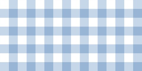 Blue gingham checkered pattern background. Seamless pastel blue plaid design. Soft and classic vintage fabric style for wrapping, textiles, and decoration.
