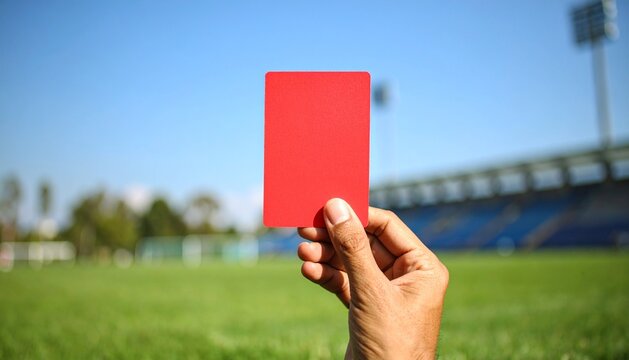 Referee Showing Red Card on Soccer Field