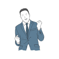 Line drawing of businessman, portraits and celebrations for success, career achievements, entrepreneurs, professionals and promotions in companies for goals, development and growth.