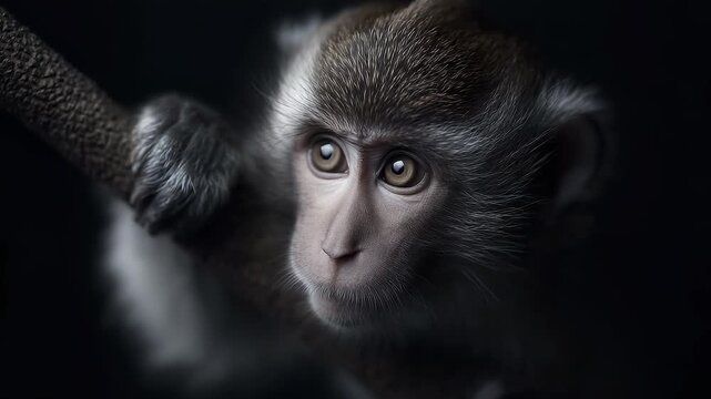 Young Monkey's Tender Gaze Resting on a Branch