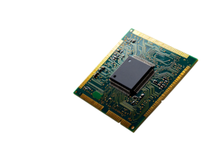 精密な回路が輝くマイクロチップのクローズアップ  ｜背景なし・透過PNG・コピースペース