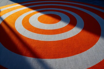 Abstract orange and white concentric circles pattern with dramatic shadow overlay