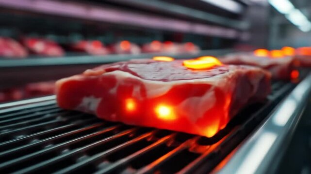 Hygienic conditions prevail when raw meat is processed on conveyors in modern factories. 4k video