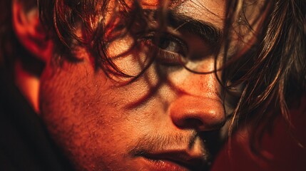 Intense Close-Up Portrait of a Young Man with Dramatic Lighting