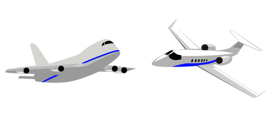 Airplane icon set in grey and blue color
