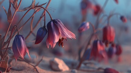 Delicate Blooming Flowers in Soft Pastel Colors at Sunset