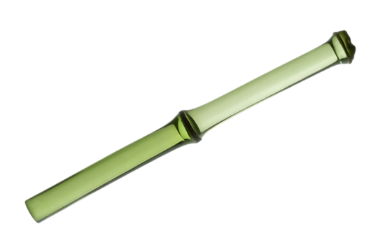 A single segment of green bamboo stalk with nodes isolated on transparent background