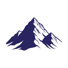 Simplified vector illustration of a majestic mountain range in shades of deep blue against white background