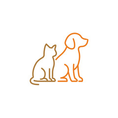 Minimalist Cat and Dog Outline Illustration in Brown and Orange