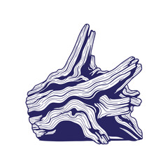 Stylized illustration of a detailed log showing wood grain and textured lines in blue.