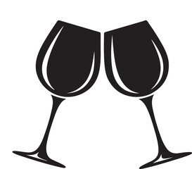 Happy New Year Wine Glass Cheers Silhouette Vector