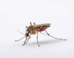 Detailed Close-up Mosquito Insect Filled with Blood on White Background