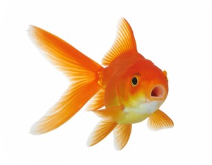 Bright Orange Goldfish Close Up with Open Mouth on White Background