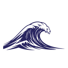Vector illustration of a blue wave breaking with white crest isolated on white background