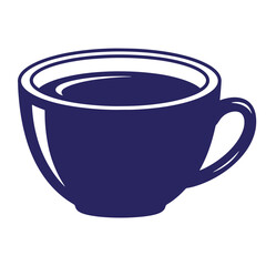 Vector illustration of a dark blue coffee cup with white accents against a clean white background