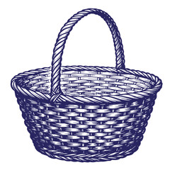 Obraz premium Hand drawn detailed illustration of a classic wicker basket isolated on a white background