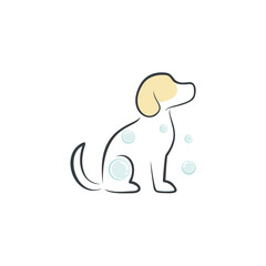 Minimalist Dog Illustration with Bubbles, Clean Line Art Style