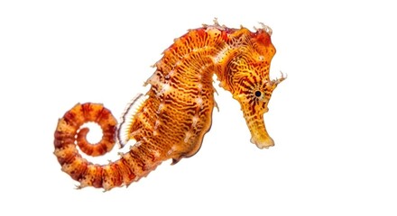 Detailed Close Up Seahorse Isolated Against White Background Marine Animal