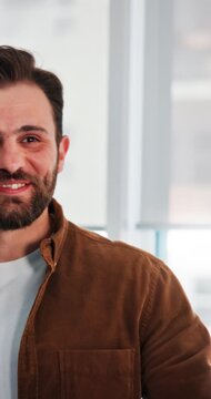 Man, talk or happy in meeting with counseling for mental health support, sharing story or healing. Smile, employee or people in office with discussion for psychology, therapy session or EAP workshop.