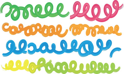 Colorful curly swirls and wavy lines decorative elements for design projects vector