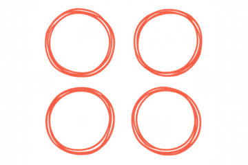 Red hand drawn circles highlighting important information, marking elements, and emphasizing content on transparent background