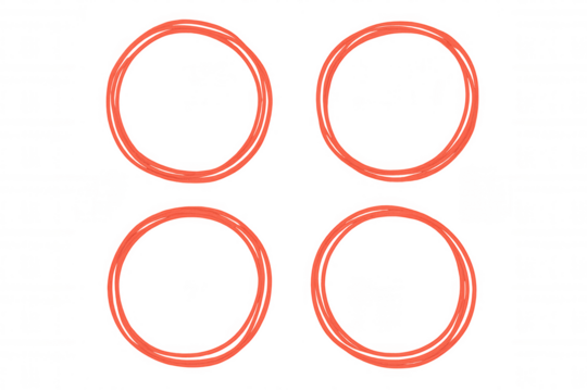 Red hand drawn circles highlighting important information, marking elements, and emphasizing content on transparent background