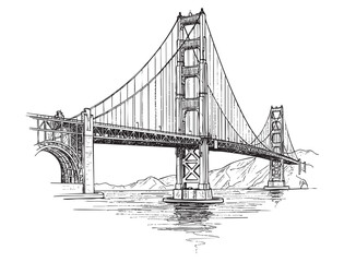 Obraz premium Hand-Drawn Sketch of the Golden Gate Bridge and San Francisco Skyline Outline Illustration